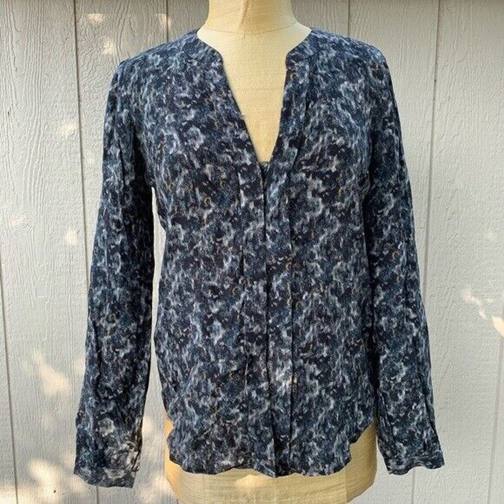 Theory‎ Blouse Womens SMALL PETITE Semi Sheer Long Sleeve Shirt Chiffon Top